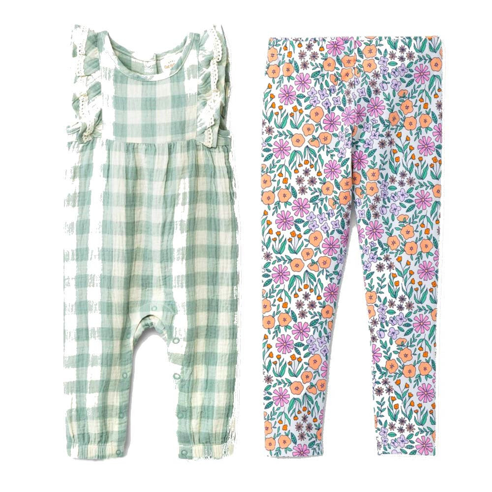 Cat & Jack Girls 18Mo Clothing Bundle/Romper and Leggings Green/Floral New